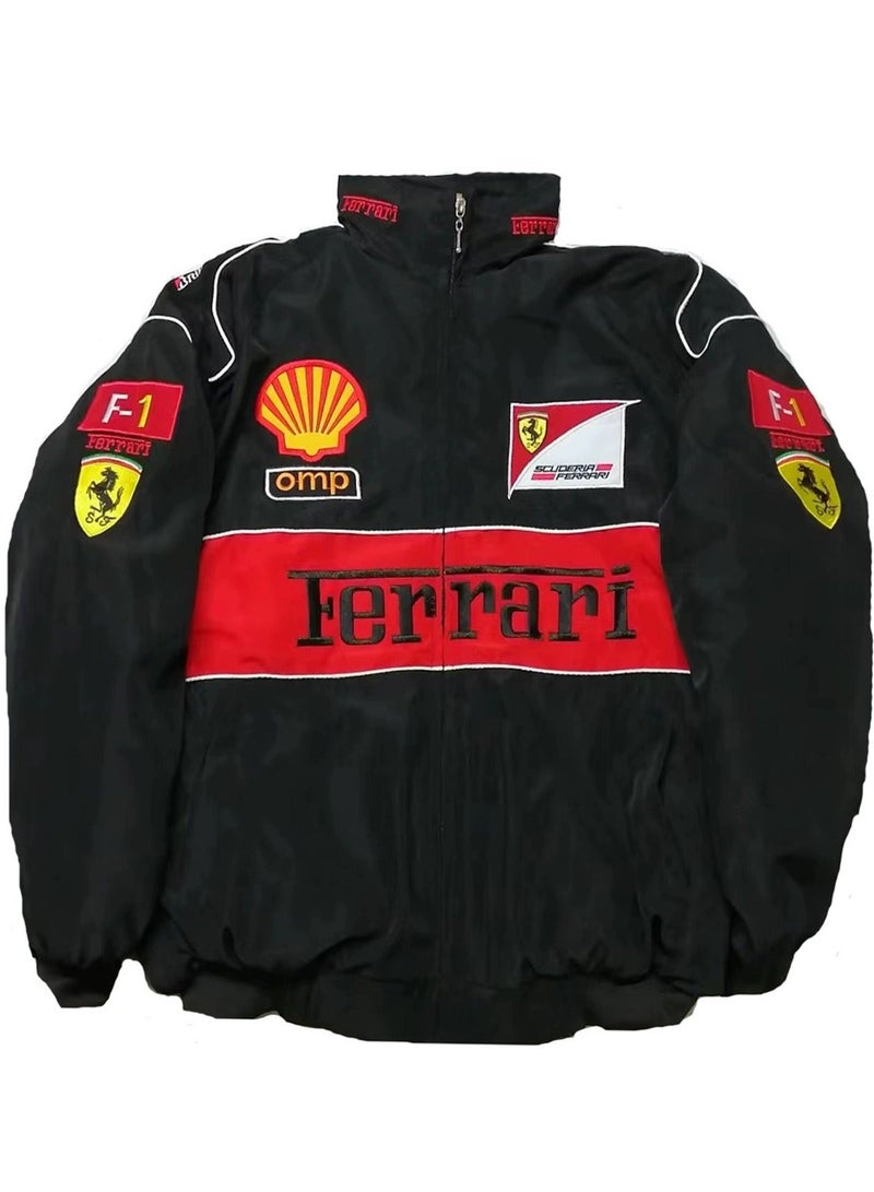 اف 1 نمط خمر مطرز F1 سباق سترة قذيفة سوداء قذيفة سوداء - Image 1